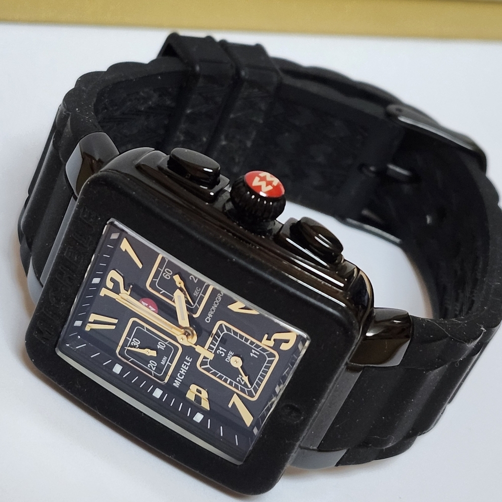 Michele Park 33mm Black Jelly Bean Cronograph Watch